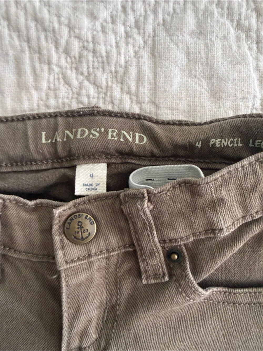 Lands end olive green skinny pencil leg jeans for toddler girls zipper sides 4
